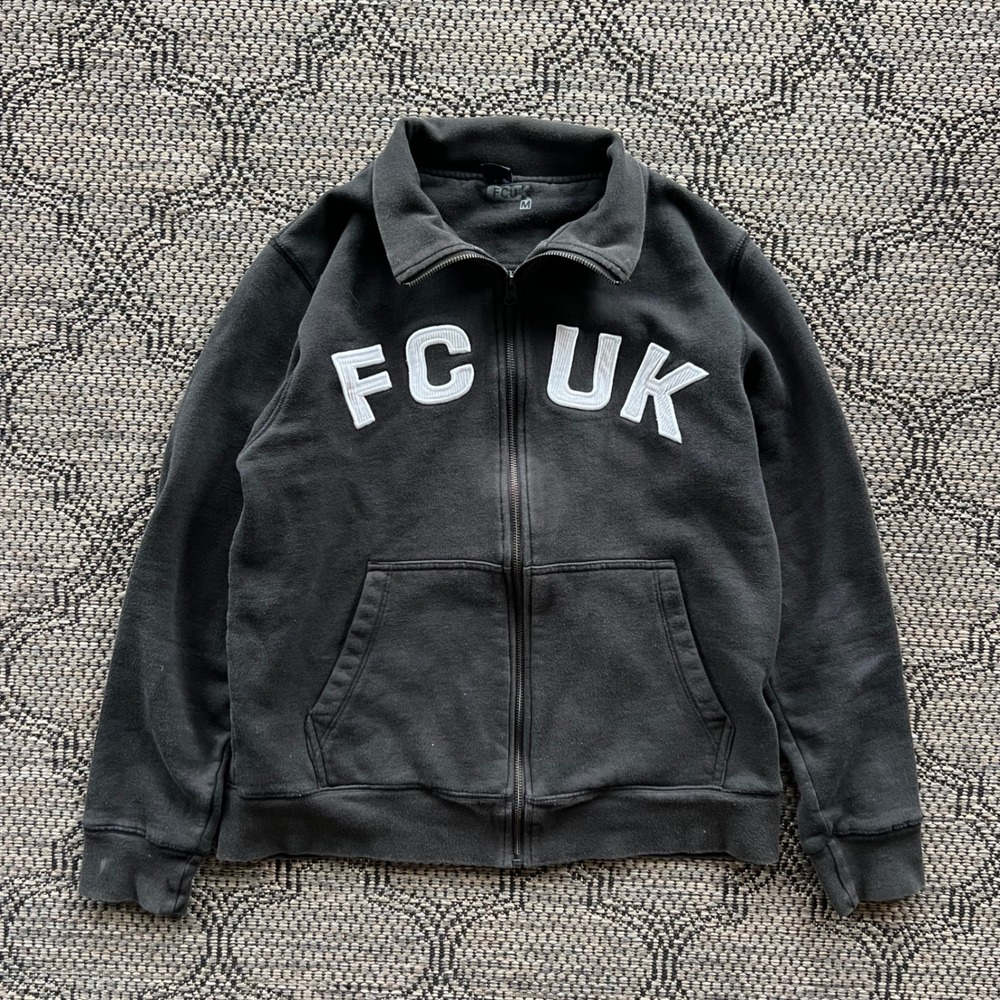 French Connection Sweatshirt Mens Medium Black FCUK Zip Up Track Y2K